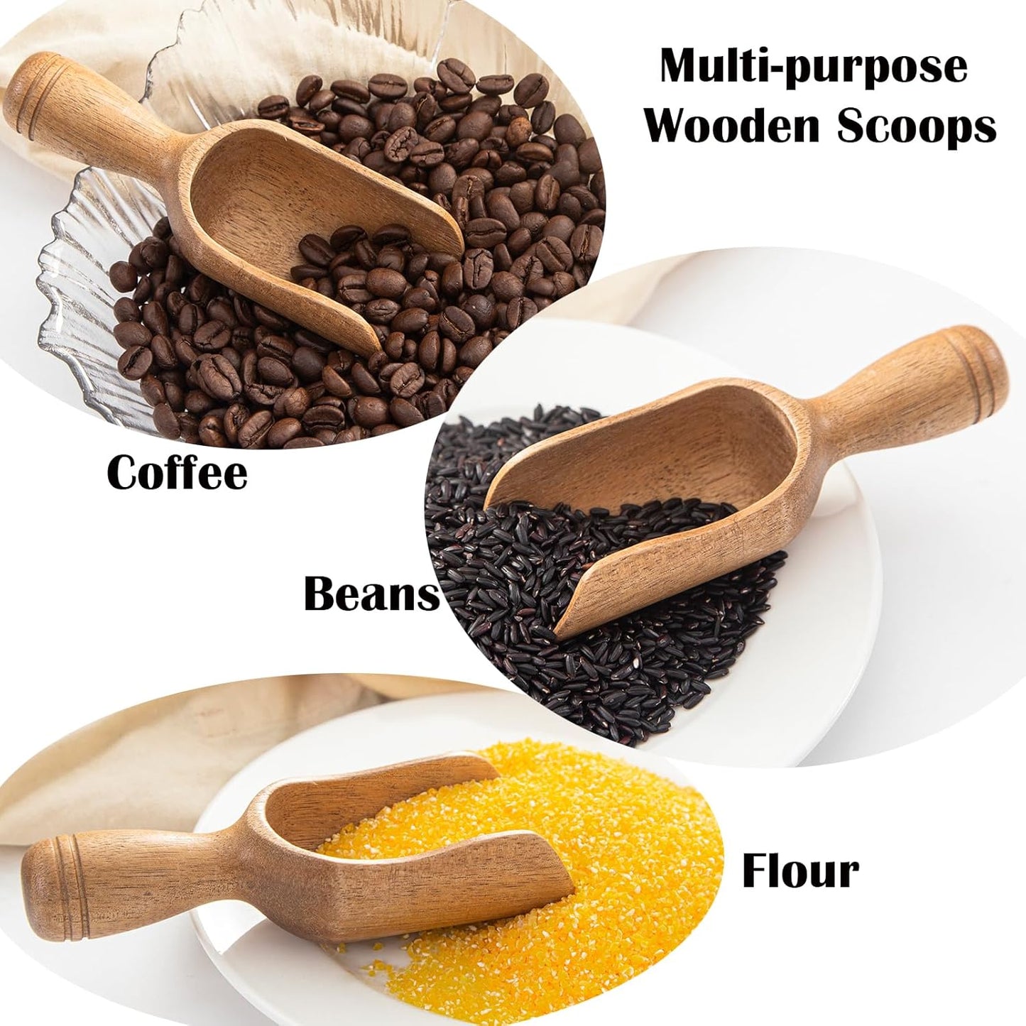 Wooden Scoops for Canisters 4PCS Wooden Scoop for Jars Acacia Mini Measuring Spoons for Ground Coffee Scoops Shovel Kitchen Scooping for Tea Powder & Bath Salt Laundry Detergent Shove- Multipurpose