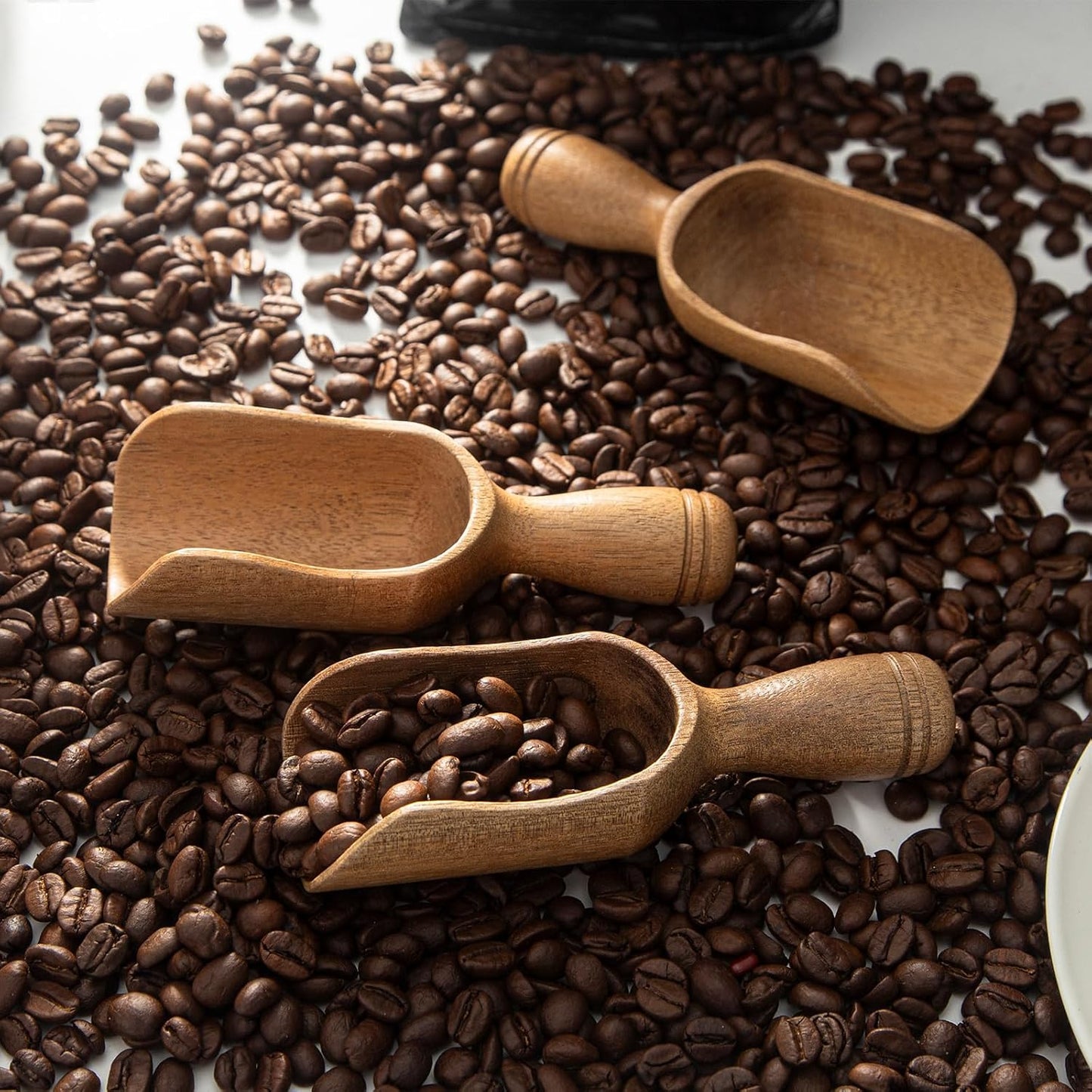 Wooden Scoops for Canisters 4PCS Wooden Scoop for Jars Acacia Mini Measuring Spoons for Ground Coffee Scoops Shovel Kitchen Scooping for Tea Powder & Bath Salt Laundry Detergent Shove- Multipurpose