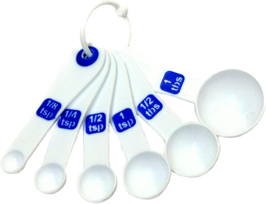 Select Plastic Measuring Spoon Set, 6 piece set, White and Blue