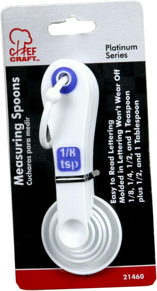 Select Plastic Measuring Spoon Set, 6 piece set, White and Blue
