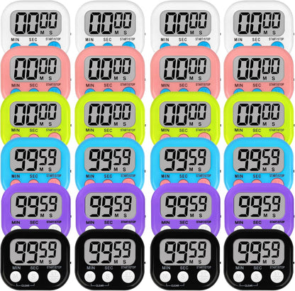 Digital Classroom Timers for Teachers Kids School Supplies Bulk with Magnetic Back 12 Pack, White Pink Blue Green
