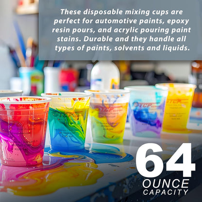 Paint Mixing Cups, 64-Ounce, 12 Pack, Plastic Measuring Cups
