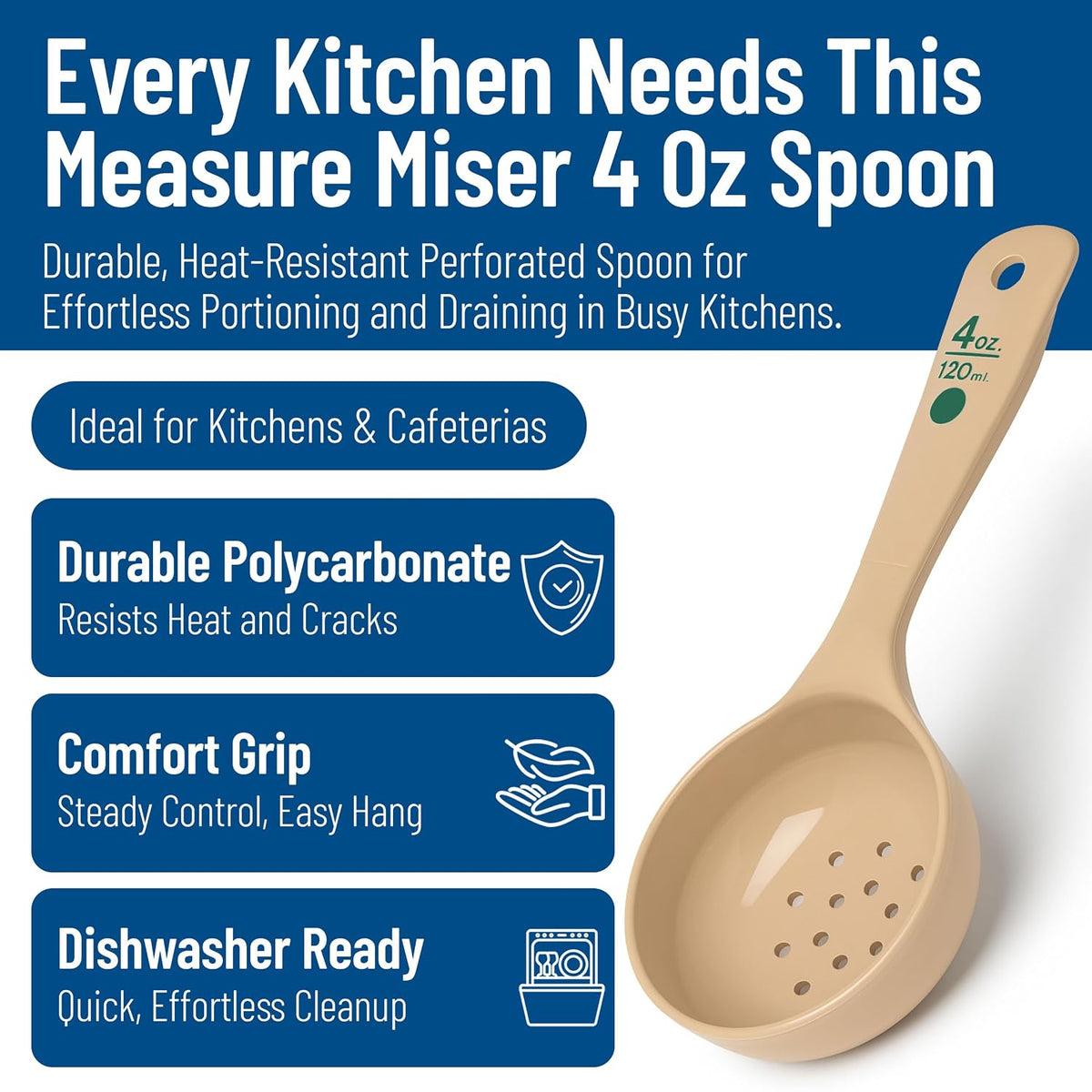 Measure Miser Plastic Perforated Measuring Spoon with Short Handle, 4 Ounces, Beige