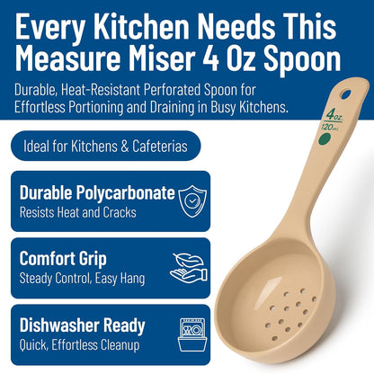 Measure Miser Plastic Perforated Measuring Spoon with Short Handle, 4 Ounces, Beige