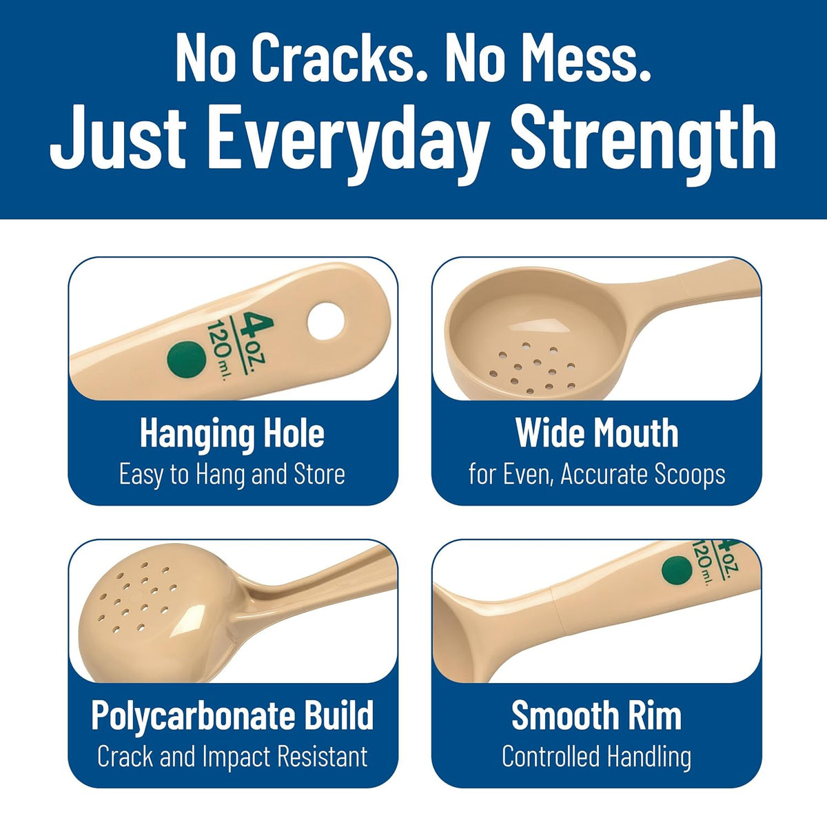 Measure Miser Plastic Perforated Measuring Spoon with Short Handle, 4 Ounces, Beige