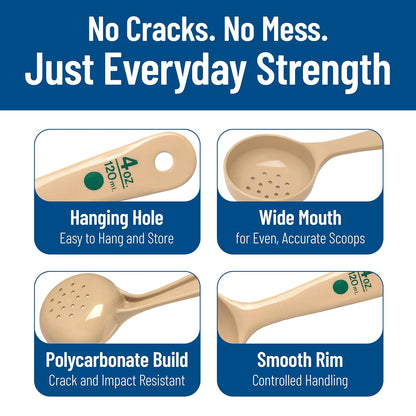 Measure Miser Plastic Perforated Measuring Spoon with Short Handle, 4 Ounces, Beige