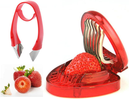 Strawberry Huller n Slicer Set, Strawberry Tomato Potato Pineapple Carrot Stem Remover, Wild Strawberry Corer Cutter Red