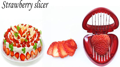 Strawberry Huller n Slicer Set, Strawberry Tomato Potato Pineapple Carrot Stem Remover, Wild Strawberry Corer Cutter Red