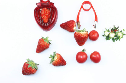Strawberry Huller n Slicer Set, Strawberry Tomato Potato Pineapple Carrot Stem Remover, Wild Strawberry Corer Cutter Red
