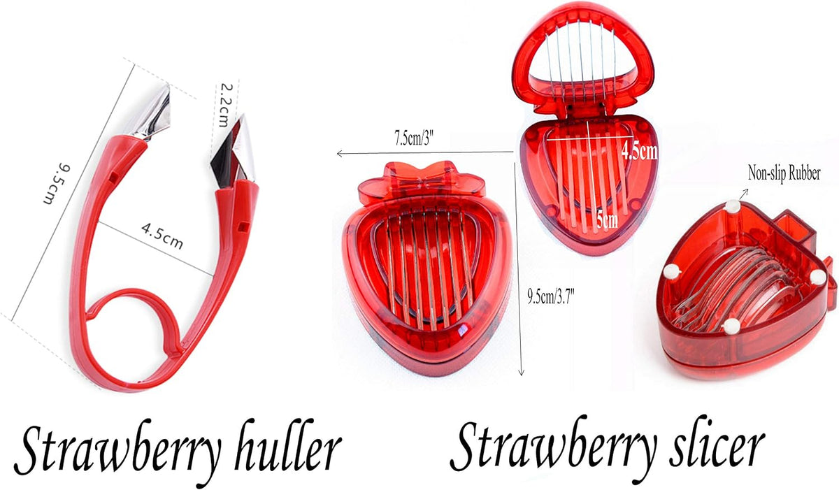 Strawberry Huller n Slicer Set, Strawberry Tomato Potato Pineapple Carrot Stem Remover, Wild Strawberry Corer Cutter Red