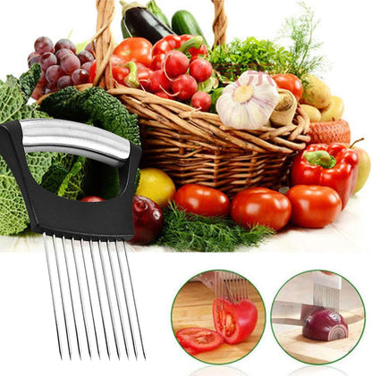 Stainless Steel Onion Holder for Slicing,Onion Slicer Holder,Kitchen Gadget | Onion Slicer Holder, Onion Cutter for Slicing of Onions, Tomatoes, Avocados, Eggs and Other Vegetables, Kitchen Utensils