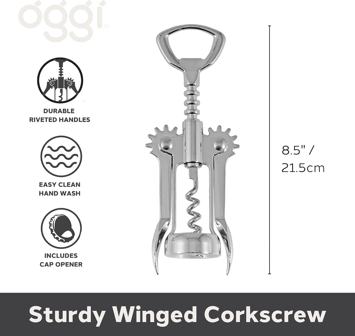 Wine Opener, Wing Corkscrew, Metal Manual Wine Bottle Opener, Multifunctional Cork Screw for Home & Waiters with Beer Bottle Opener, Durable Design