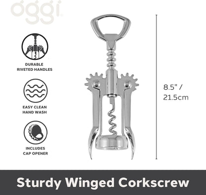 Wine Opener, Wing Corkscrew, Metal Manual Wine Bottle Opener, Multifunctional Cork Screw for Home & Waiters with Beer Bottle Opener, Durable Design
