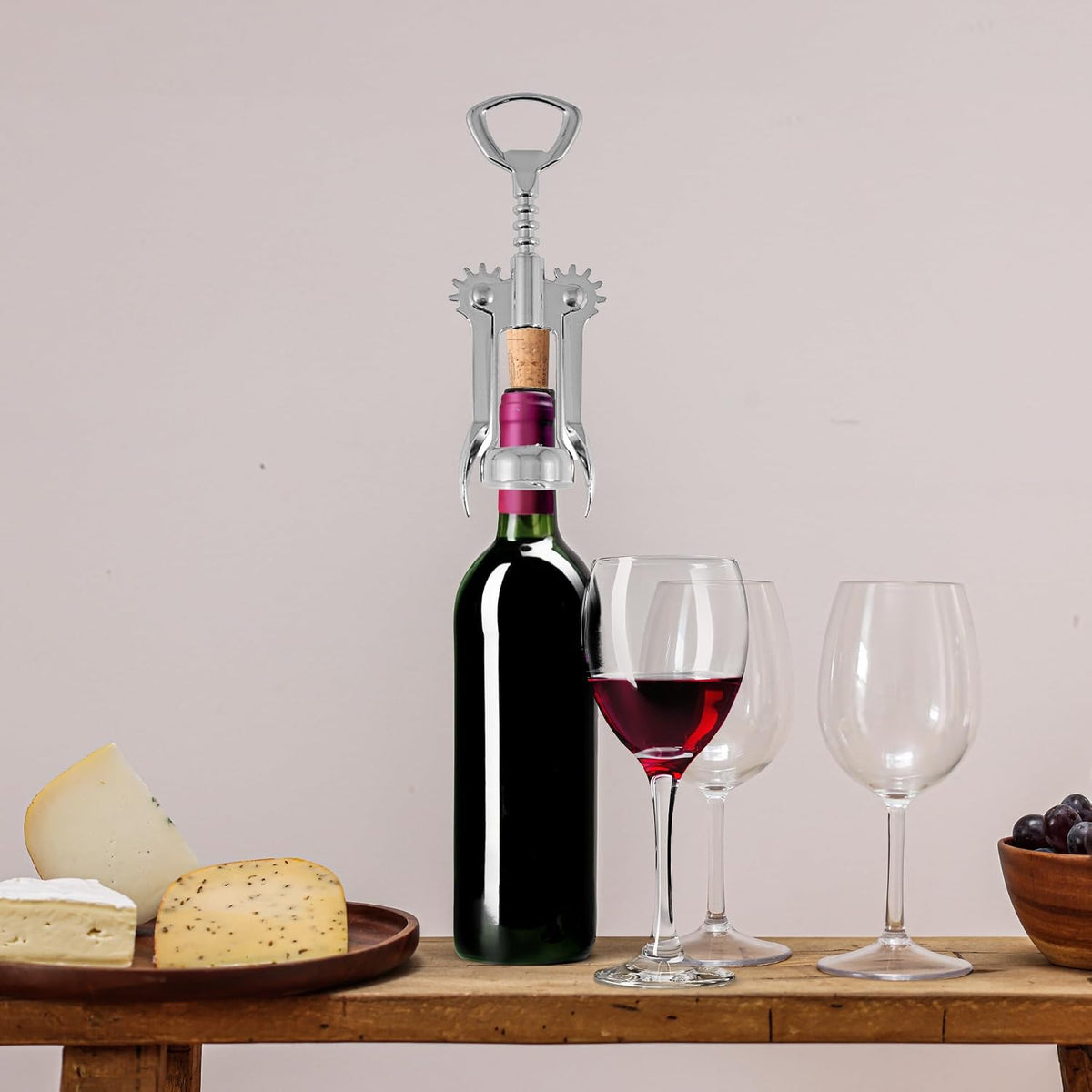 Wine Opener, Wing Corkscrew, Metal Manual Wine Bottle Opener, Multifunctional Cork Screw for Home & Waiters with Beer Bottle Opener, Durable Design