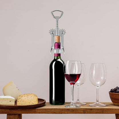 Wine Opener, Wing Corkscrew, Metal Manual Wine Bottle Opener, Multifunctional Cork Screw for Home & Waiters with Beer Bottle Opener, Durable Design
