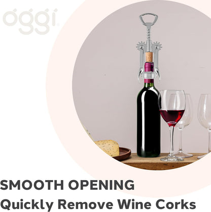 Wine Opener, Wing Corkscrew, Metal Manual Wine Bottle Opener, Multifunctional Cork Screw for Home & Waiters with Beer Bottle Opener, Durable Design
