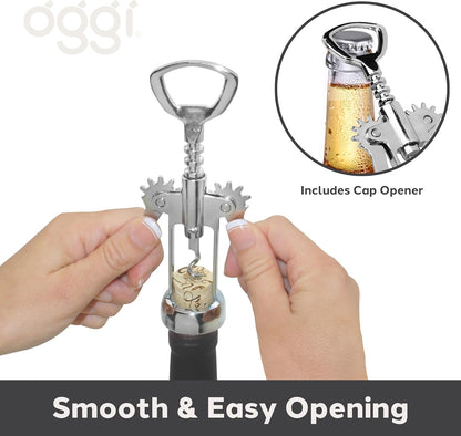 Wine Opener, Wing Corkscrew, Metal Manual Wine Bottle Opener, Multifunctional Cork Screw for Home & Waiters with Beer Bottle Opener, Durable Design