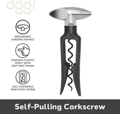 Wine Opener, Wing Corkscrew, Metal Manual Wine Bottle Opener, Multifunctional Cork Screw for Home & Waiters with Beer Bottle Opener, Durable Design