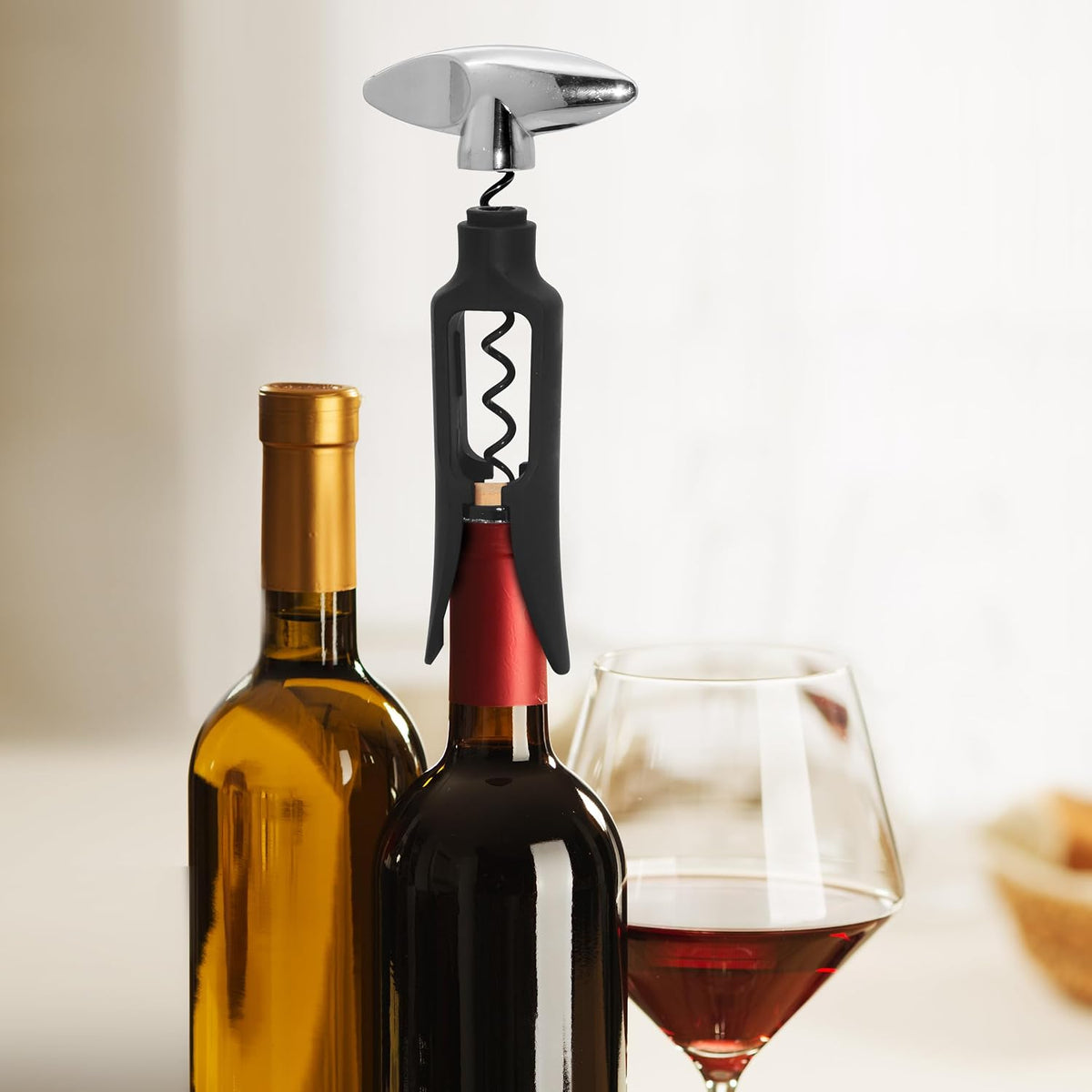 Wine Opener, Wing Corkscrew, Metal Manual Wine Bottle Opener, Multifunctional Cork Screw for Home & Waiters with Beer Bottle Opener, Durable Design