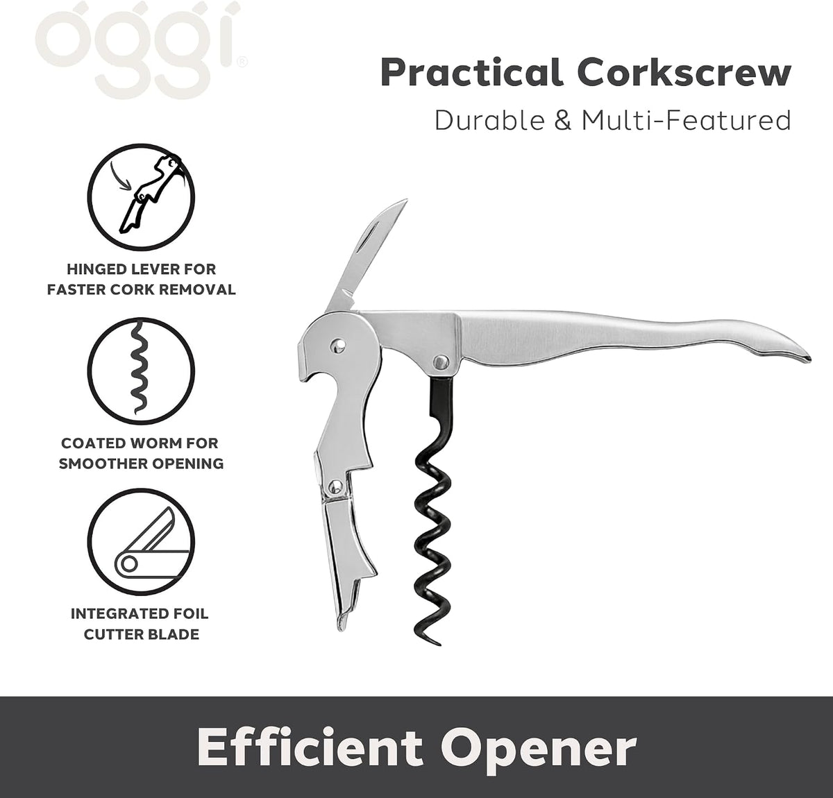 Wine Opener, Wing Corkscrew, Metal Manual Wine Bottle Opener, Multifunctional Cork Screw for Home & Waiters with Beer Bottle Opener, Durable Design
