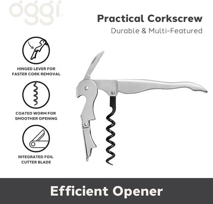 Wine Opener, Wing Corkscrew, Metal Manual Wine Bottle Opener, Multifunctional Cork Screw for Home & Waiters with Beer Bottle Opener, Durable Design