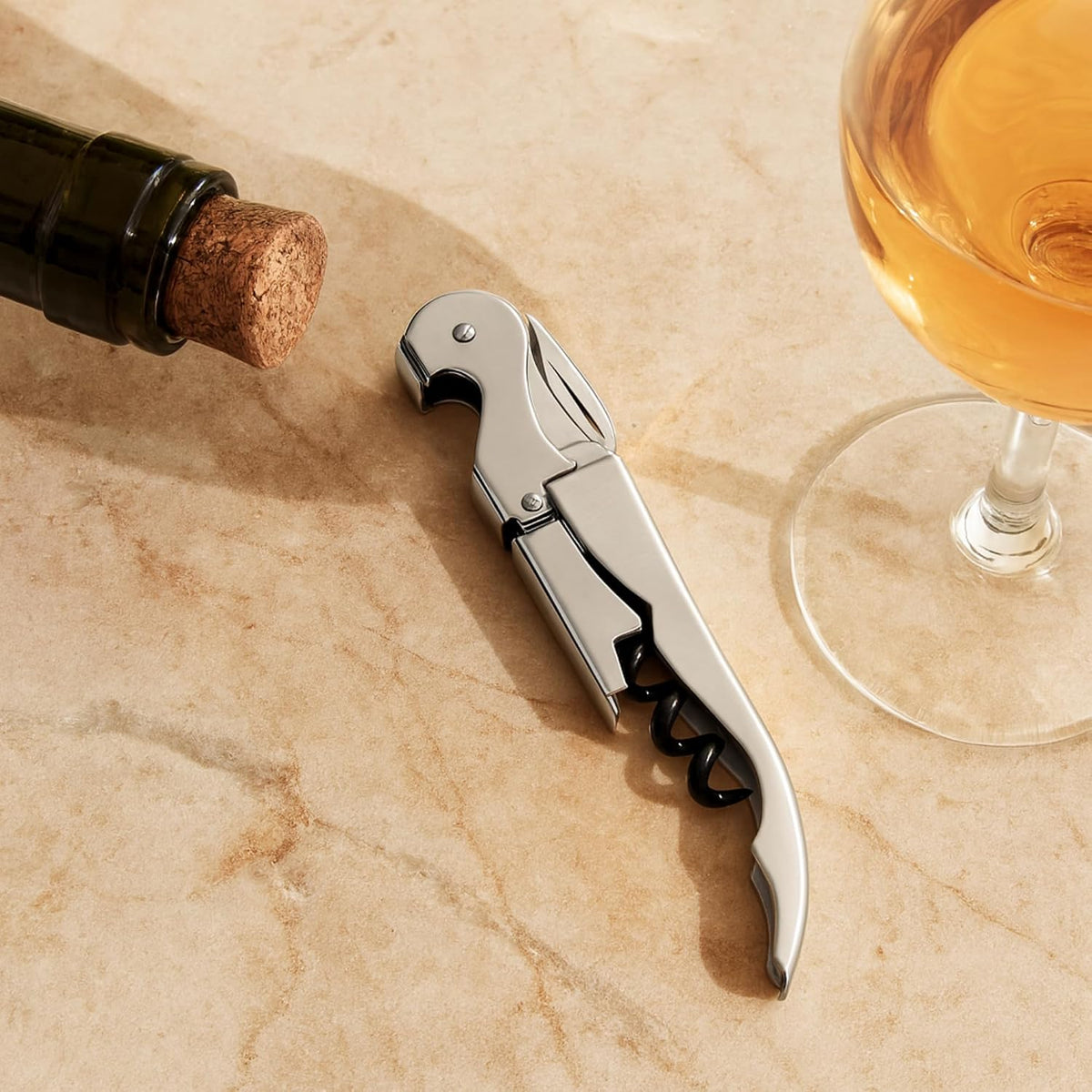 Wine Opener, Wing Corkscrew, Metal Manual Wine Bottle Opener, Multifunctional Cork Screw for Home & Waiters with Beer Bottle Opener, Durable Design