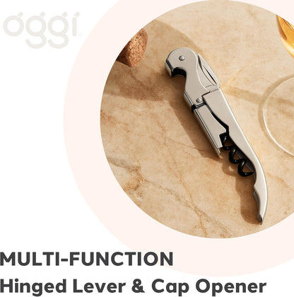 Wine Opener, Wing Corkscrew, Metal Manual Wine Bottle Opener, Multifunctional Cork Screw for Home & Waiters with Beer Bottle Opener, Durable Design