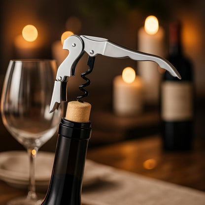 Wine Opener, Wing Corkscrew, Metal Manual Wine Bottle Opener, Multifunctional Cork Screw for Home & Waiters with Beer Bottle Opener, Durable Design