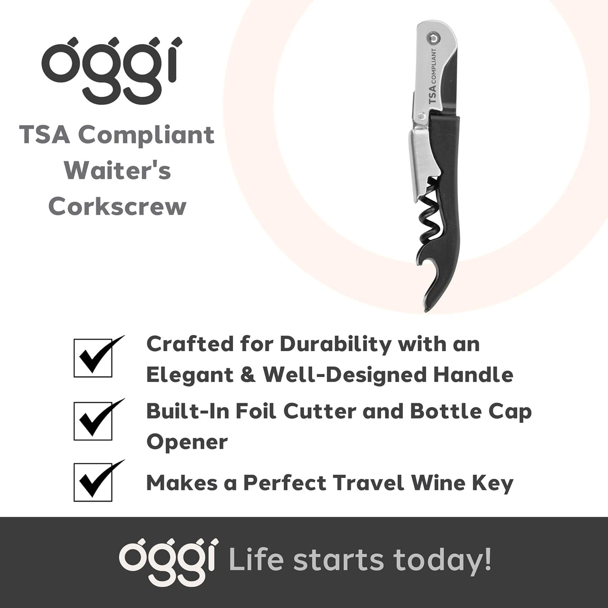 Wine Opener, Wing Corkscrew, Metal Manual Wine Bottle Opener, Multifunctional Cork Screw for Home & Waiters with Beer Bottle Opener, Durable Design
