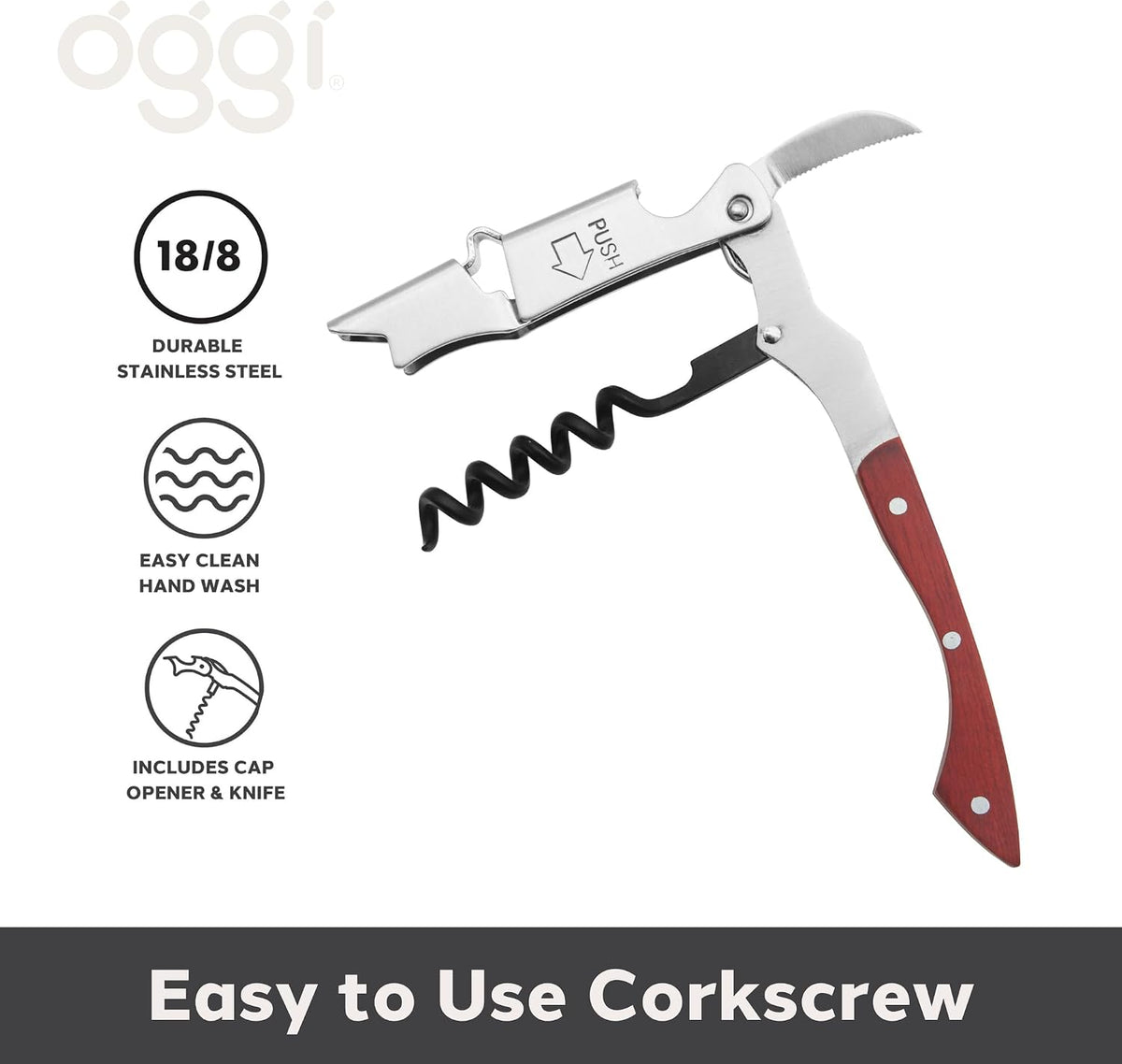 Wine Opener, Wing Corkscrew, Metal Manual Wine Bottle Opener, Multifunctional Cork Screw for Home & Waiters with Beer Bottle Opener, Durable Design