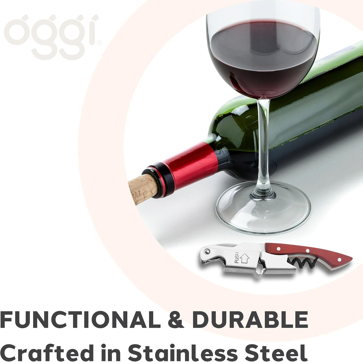 Wine Opener, Wing Corkscrew, Metal Manual Wine Bottle Opener, Multifunctional Cork Screw for Home & Waiters with Beer Bottle Opener, Durable Design
