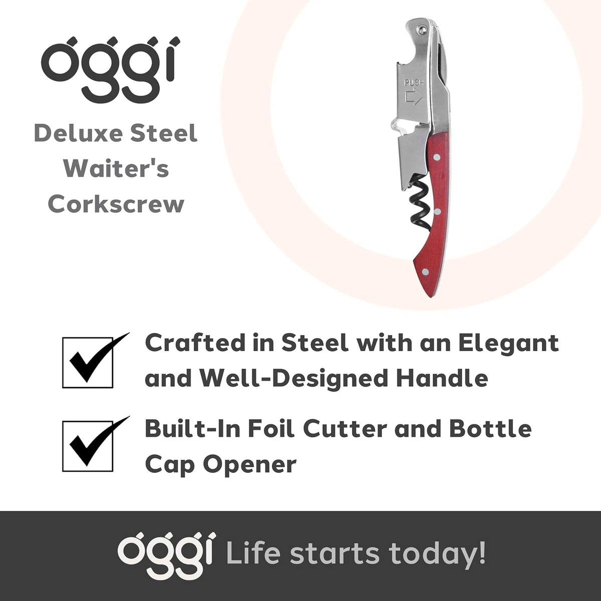Wine Opener, Wing Corkscrew, Metal Manual Wine Bottle Opener, Multifunctional Cork Screw for Home & Waiters with Beer Bottle Opener, Durable Design