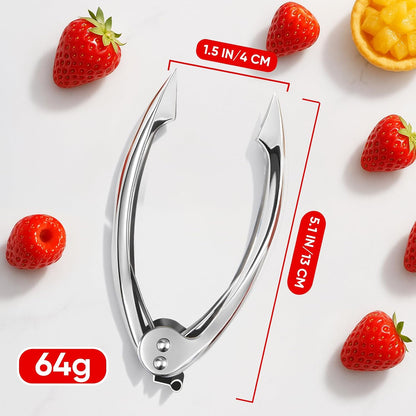 Strawberry Huller, 304 Food-Grade Stainless Steel Stem Remover with Safety Lock, Ergonomic Non-Slip Grooved Handle, Dishwasher Safe (High Heat), De-Stems Strawberries, Tomatoes & More