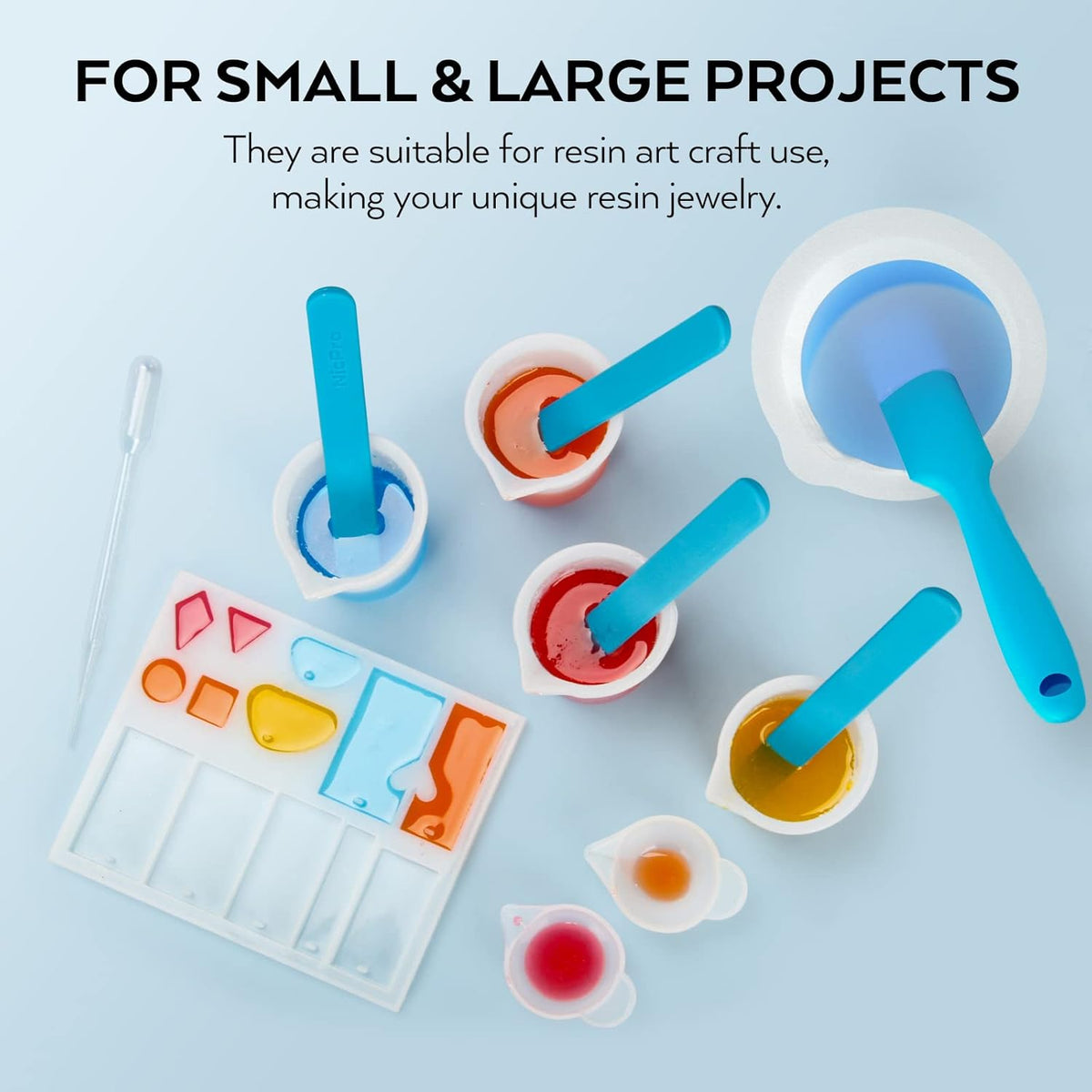 Silicone Resin Measuring Cups Tool Kit- 250 & 100 ml Measure Cups, Silicone Popsicle Stir Sticks, Pipettes, Finger Cots for Epoxy Resin Mixing, Molds, Jewelry Making, Waxing, Easy Clean