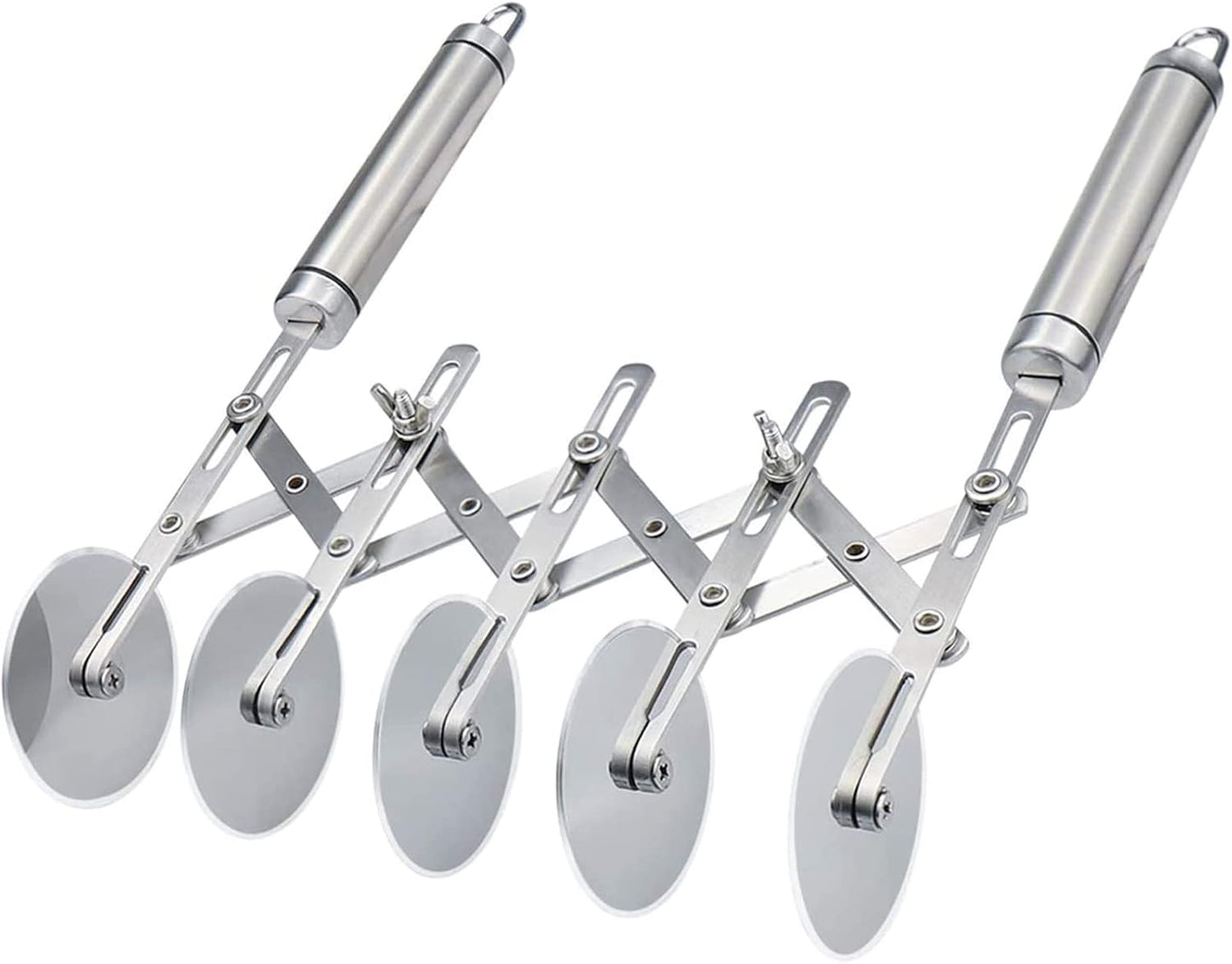 5 Wheel Pastry Cutter Stainless, Multi-Round Wheel Pasta Dough Cutter | Roller Pizza Slicer with Wooden Handle, Accordion Pastry Knife Divider Tool