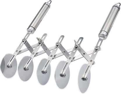 5 Wheel Pastry Cutter Stainless, Multi-Round Wheel Pasta Dough Cutter | Roller Pizza Slicer with Wooden Handle, Accordion Pastry Knife Divider Tool
