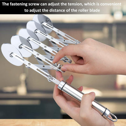 5 Wheel Pastry Cutter Stainless, Multi-Round Wheel Pasta Dough Cutter | Roller Pizza Slicer with Wooden Handle, Accordion Pastry Knife Divider Tool