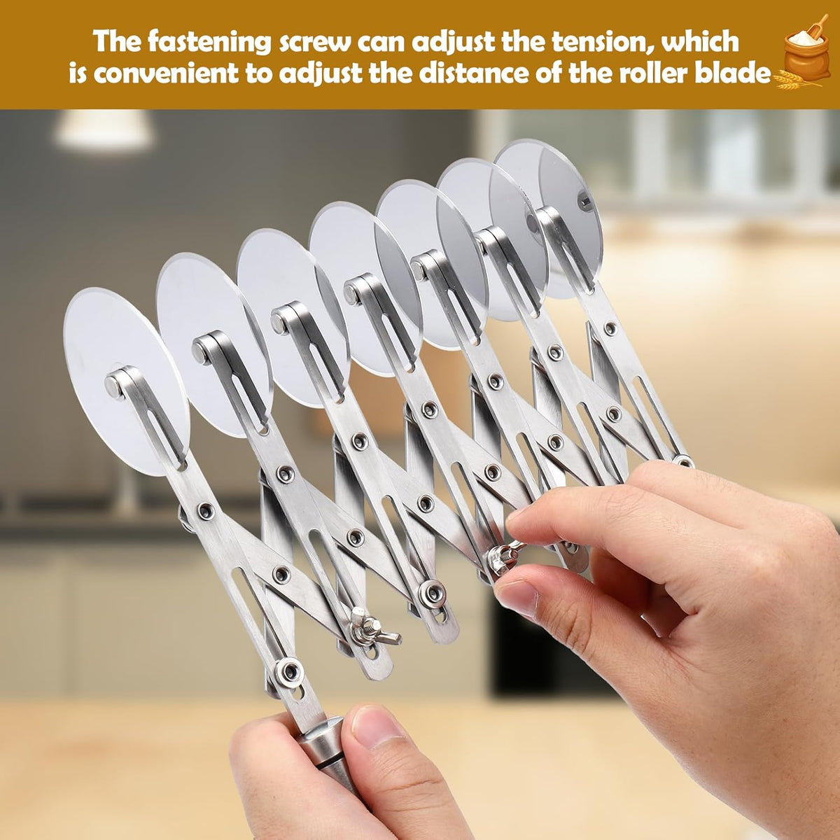 5 Wheel Pastry Cutter Stainless, Multi-Round Wheel Pasta Dough Cutter | Roller Pizza Slicer with Wooden Handle, Accordion Pastry Knife Divider Tool