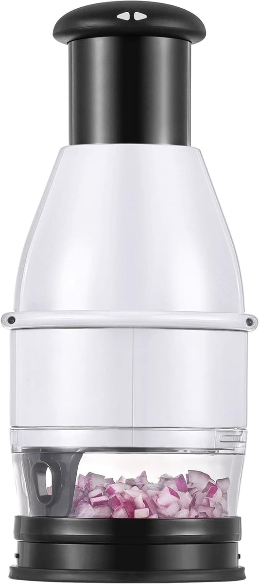 Food Chopper Vegetable Cutter, Easy to Clean Manual Veggie Onion Garlic Nut Chopper Dicer, Dishwasher Safe Vegetable Chopper with Container for Onions Nuts Garlic Veggies Salads, No BPA, White