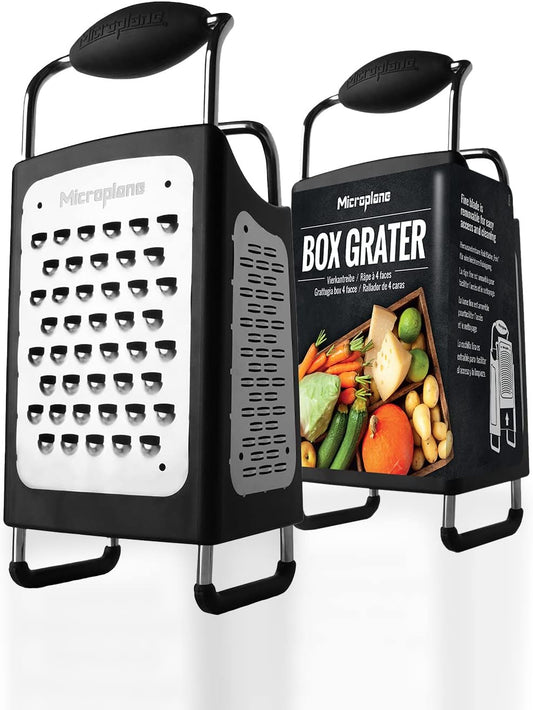 Four Sided Stainless Steel Ultra-Sharp Multi-Purpose Box Grater - Slicer, Fine, Ribbon, and Extra Coarse Blade Styles