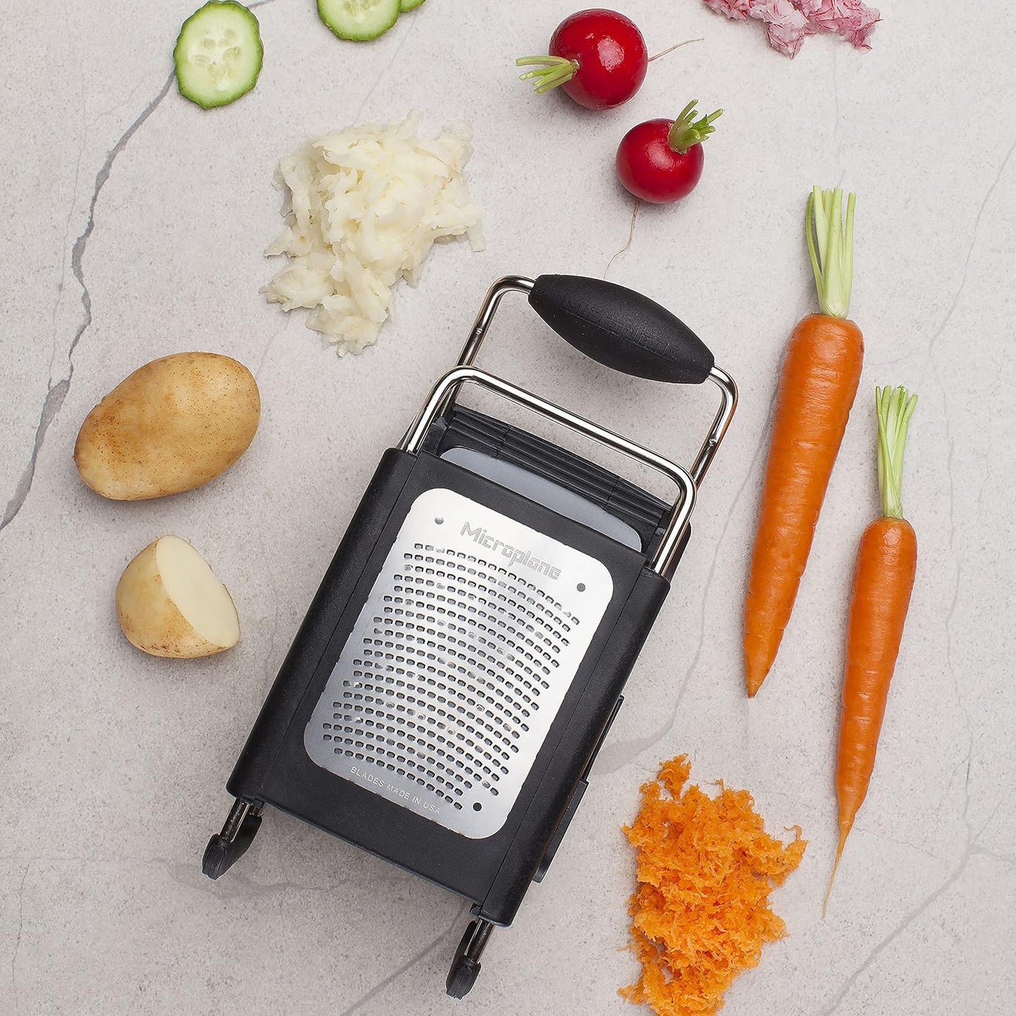 Four Sided Stainless Steel Ultra-Sharp Multi-Purpose Box Grater - Slicer, Fine, Ribbon, and Extra Coarse Blade Styles