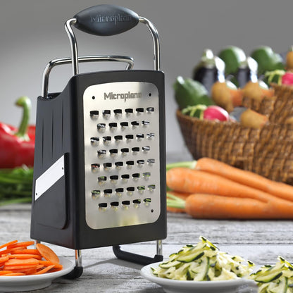 Four Sided Stainless Steel Ultra-Sharp Multi-Purpose Box Grater - Slicer, Fine, Ribbon, and Extra Coarse Blade Styles