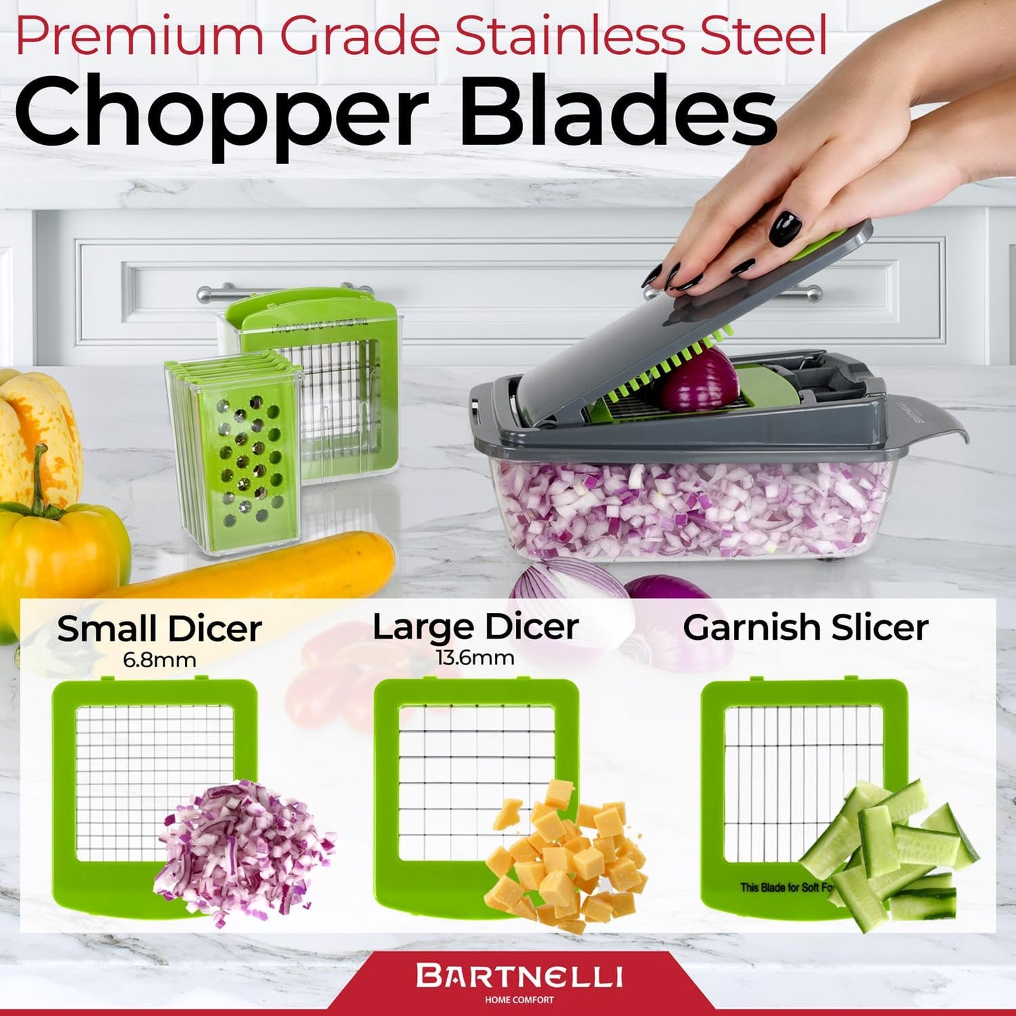 Vegetable Chopper Food Slicer Pro | 15 Pc MultiFuctional Kitchen Gadgets for Onion, Veggie, Cheese Grater, Vegetables Cutter With Large Container, Easy to Clean, With Bonus Brush and Fork