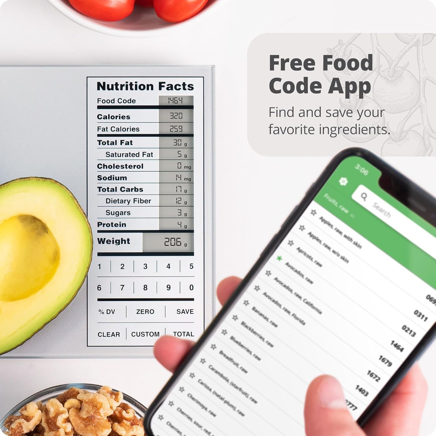 Nutrition Food Scale for Meal Planning and Portion Control with Food Code Booklet & App (Non-Connected, Non-Backlit Model)