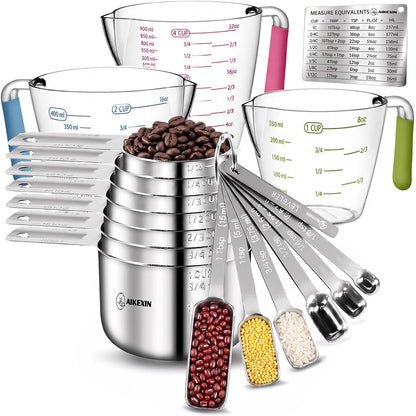 Stainless Steel Measuring Cups and Spoons Set, Baking Essentials