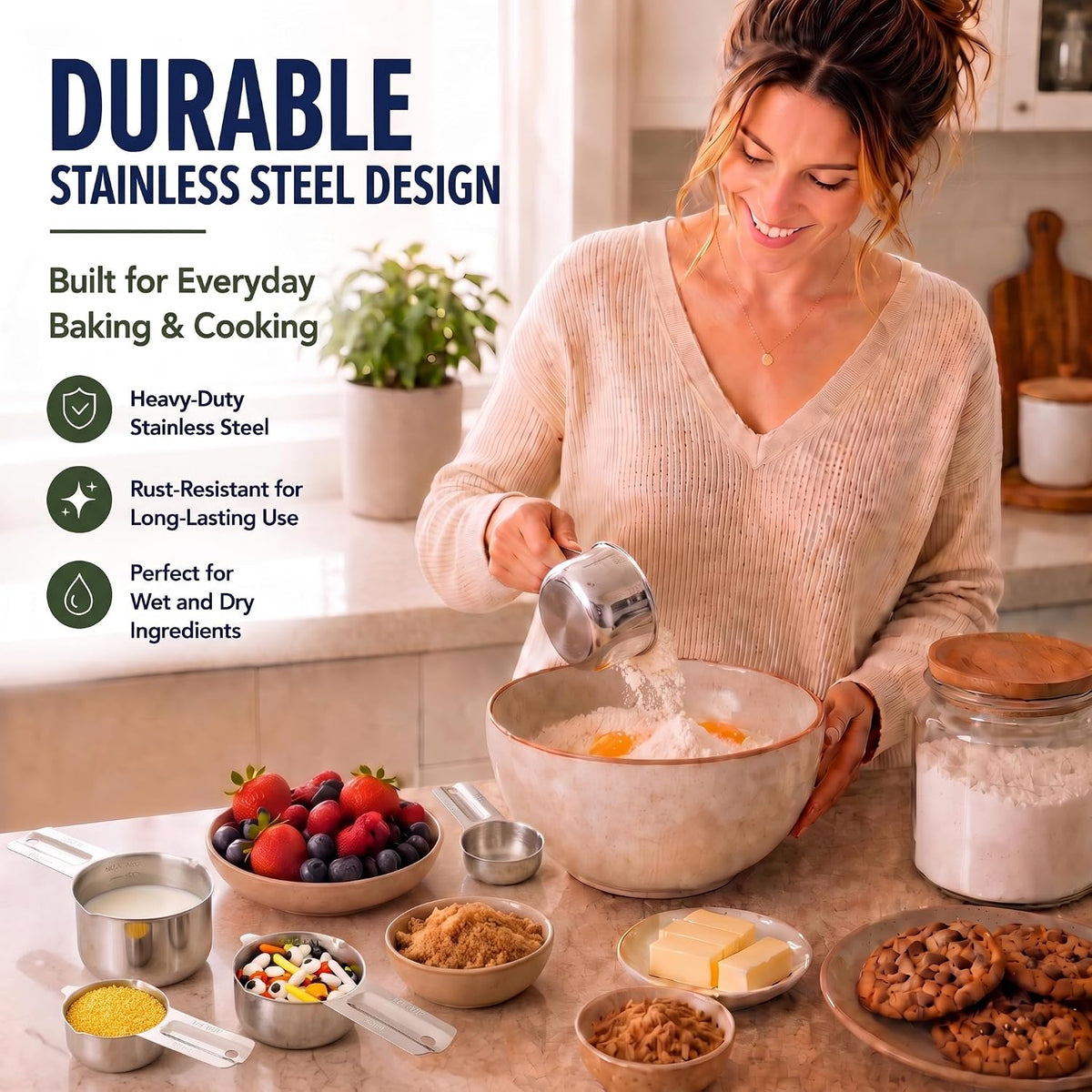 Stainless Steel Measuring Cups and Spoons Set, Baking Essentials