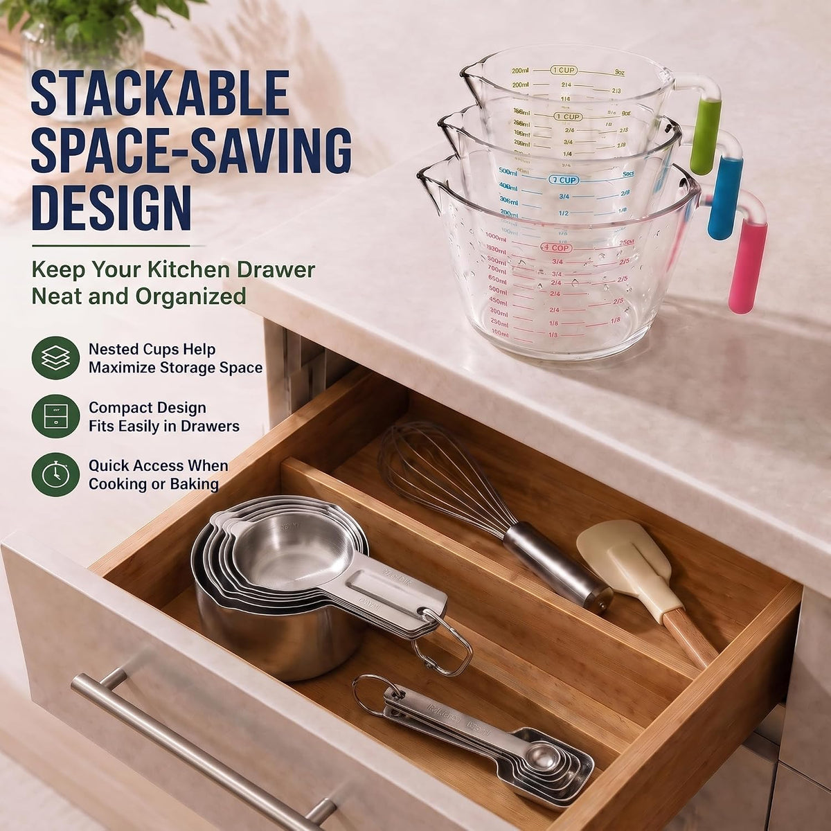 Stainless Steel Measuring Cups and Spoons Set, Baking Essentials