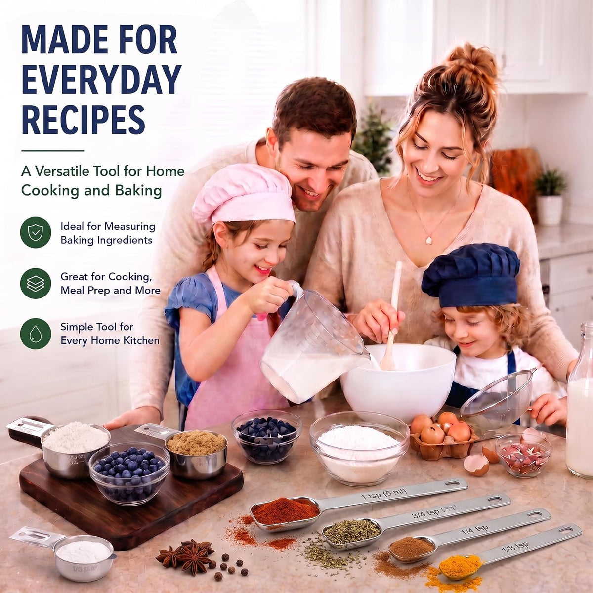 Stainless Steel Measuring Cups and Spoons Set, Baking Essentials