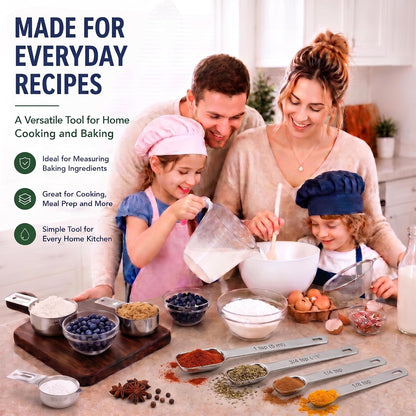Stainless Steel Measuring Cups and Spoons Set, Baking Essentials