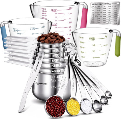 Stainless Steel Measuring Cups and Spoons Set, Baking Essentials